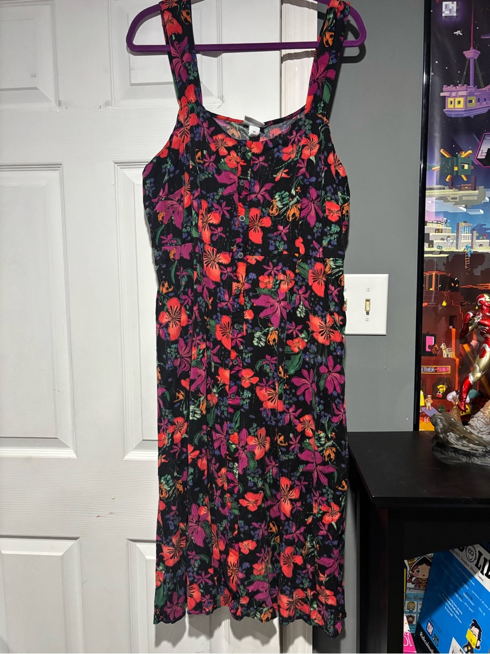 Ava & Viv Black Midi Dress with Pink & Orange Floral Print